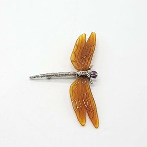 MMA Metropolitan Museum Of Art Amber Lucite Dragonfly Vintage Brooch Pin